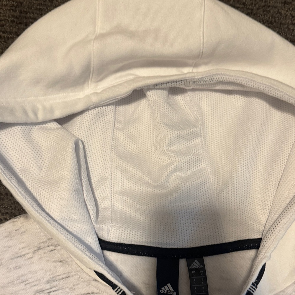 adidas White Heather and Black Logo Full-Zip Hoodie - Picture 5 of 6